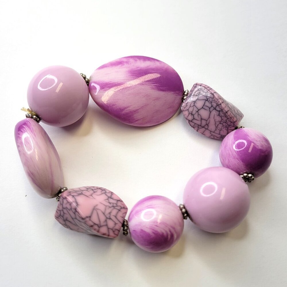 Pink Bracelet, Pink Bead Bangle, Stretchy Bracelet- new